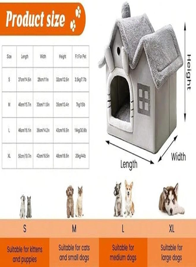 FunMay Luxury Foldable Rabbit-Ear Cat House & Dog Bed – Indoor Double Roof Condo with 30D Memory Foam, Removable Washable Cushion, Non-Slip Base, Cozy Pet Tent for Small Dogs & Cats, Gray (Large) - Image 3